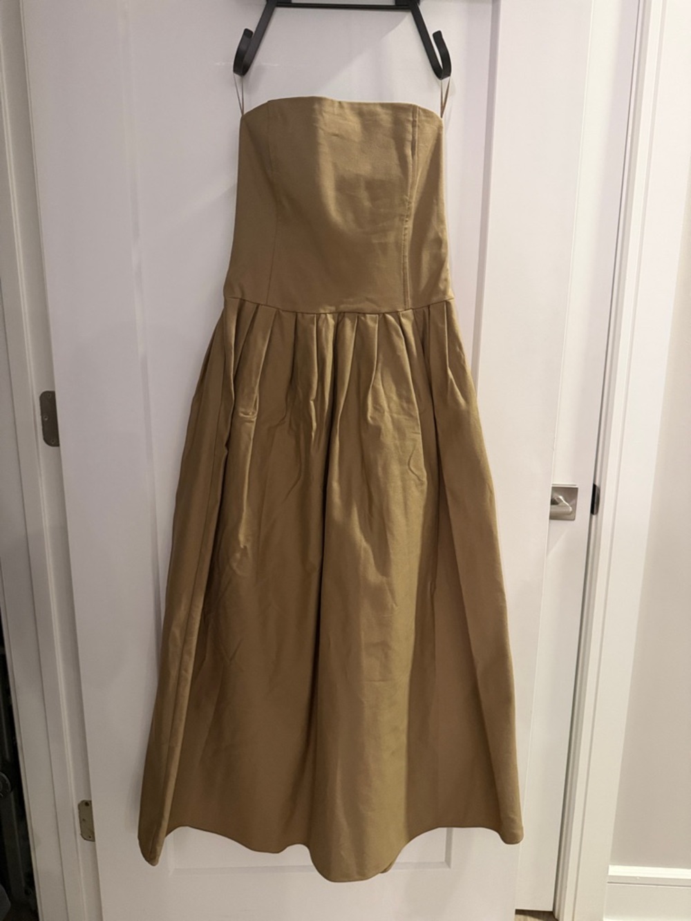 Zara Strapless Midi Dress in Tan
